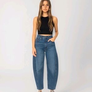 Morrison Denim The Dutchess Barrel Leg Jeans Cropped Raw Hem NEW $168 Size 31
